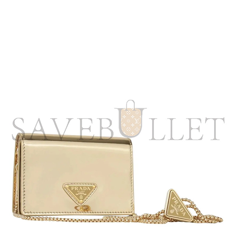 Pra*a gold brushed leather card holder with shoulder strap 1mr024 (11.5*8cm)